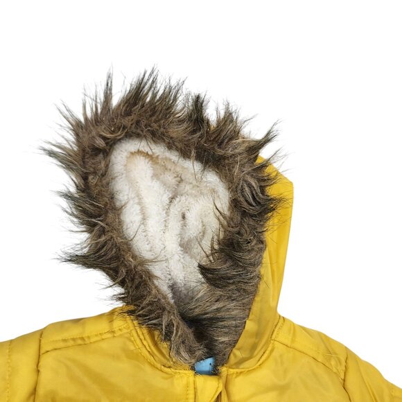 7 For All Mankind Toddler Yellow Winter Puffer Coat With Faux Fur Hood 3T NWOT - Picture 3 of 10